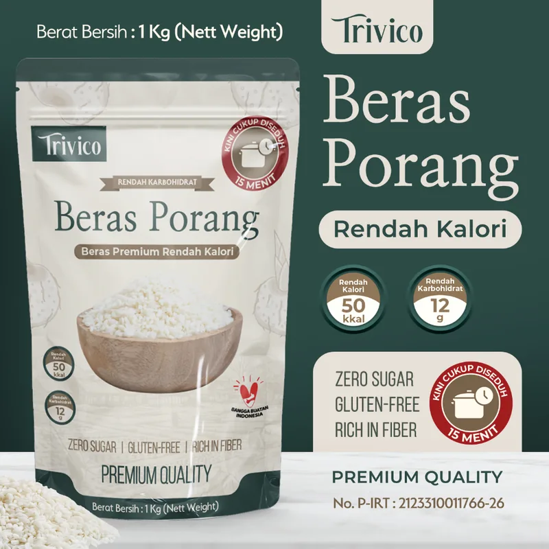 TRIVICO Beras Porang Shirataki 1Kg Rendah Kalori Karbohidrat Diet Keto Diabetes