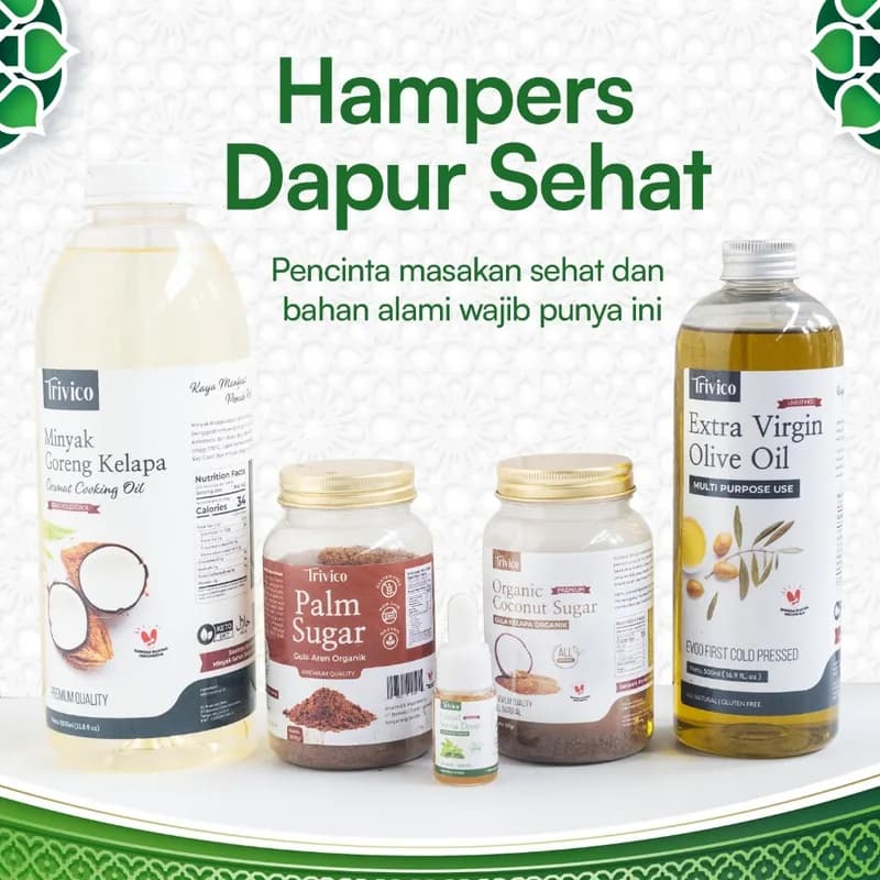 Trivico Paket Hampers Dapur Sehat - Minyak Goreng Kelapa, Olive Oil, Gula Aren, Stevia & Gula Kelapa