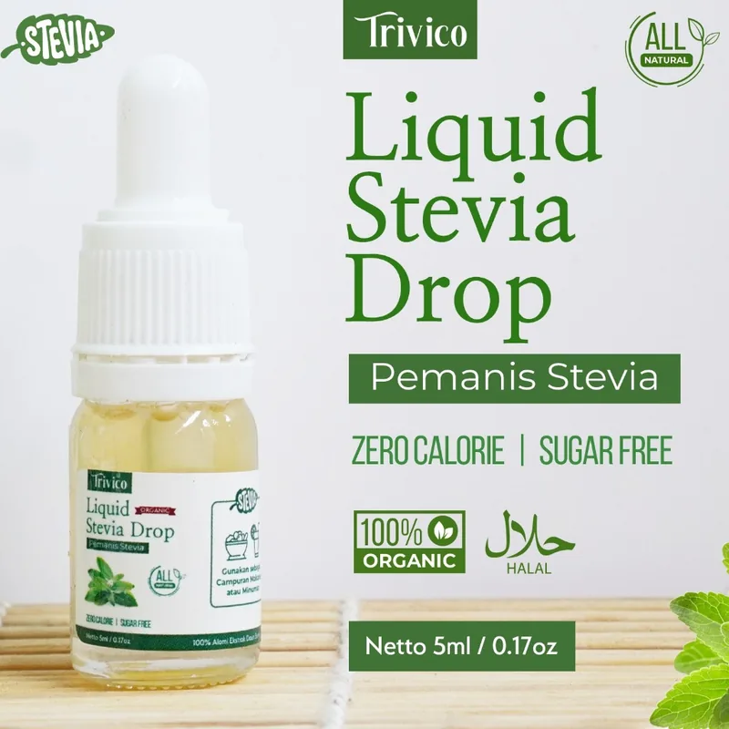 Trivico Liquid Stevia - Pemanis 0 Kalori Alami, Ekstrak Daun Stevia 98% Netto 5ml