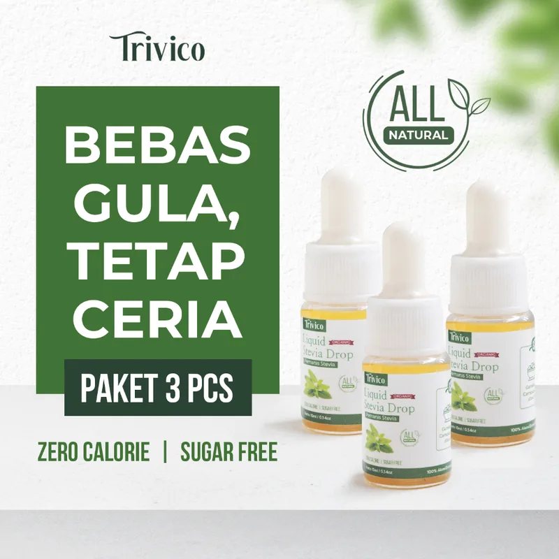 Trivico Paket Liquid Stevia 10ml Isi 3 Pcs - Pemanis 0 Kalori Alami Ekstrak Daun Stevia 98%