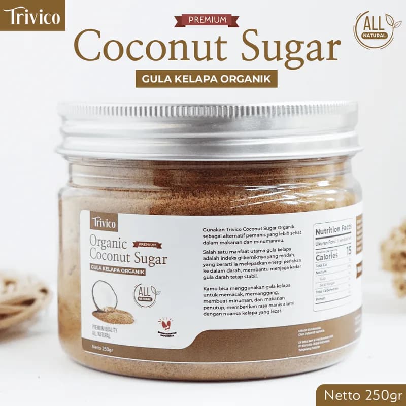 Trivico Gula Kelapa Organik Bubuk - Gula Kelapa Murni 100% | Kemasan 250 Gram