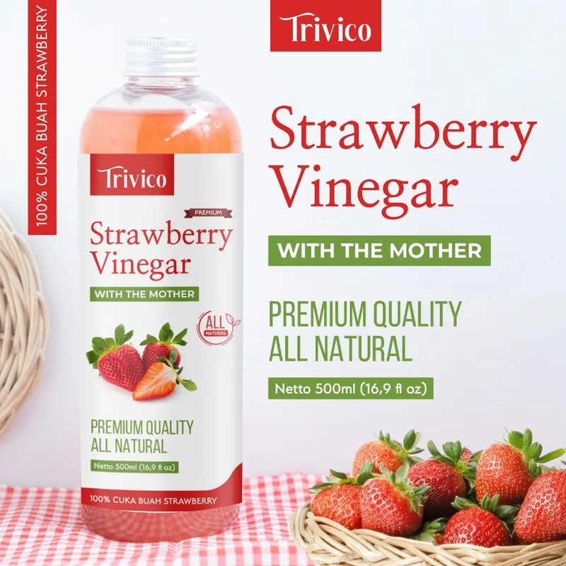 TRIVICO Cuka Strawberry Dengan Mother 500ml Strawberry Vinegar Alami Detox & Pencernaan