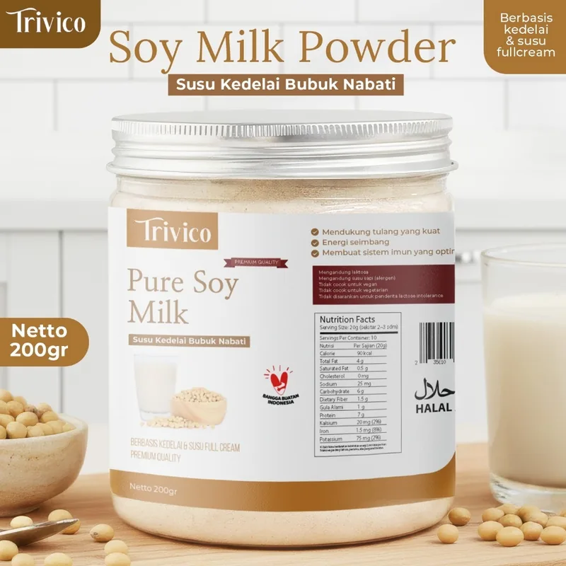 TRIVICO Susu Kedelai Bubuk Soy Milk Powder Kedele Bubuk Alami Tanpa Gula Tambahan 200gr