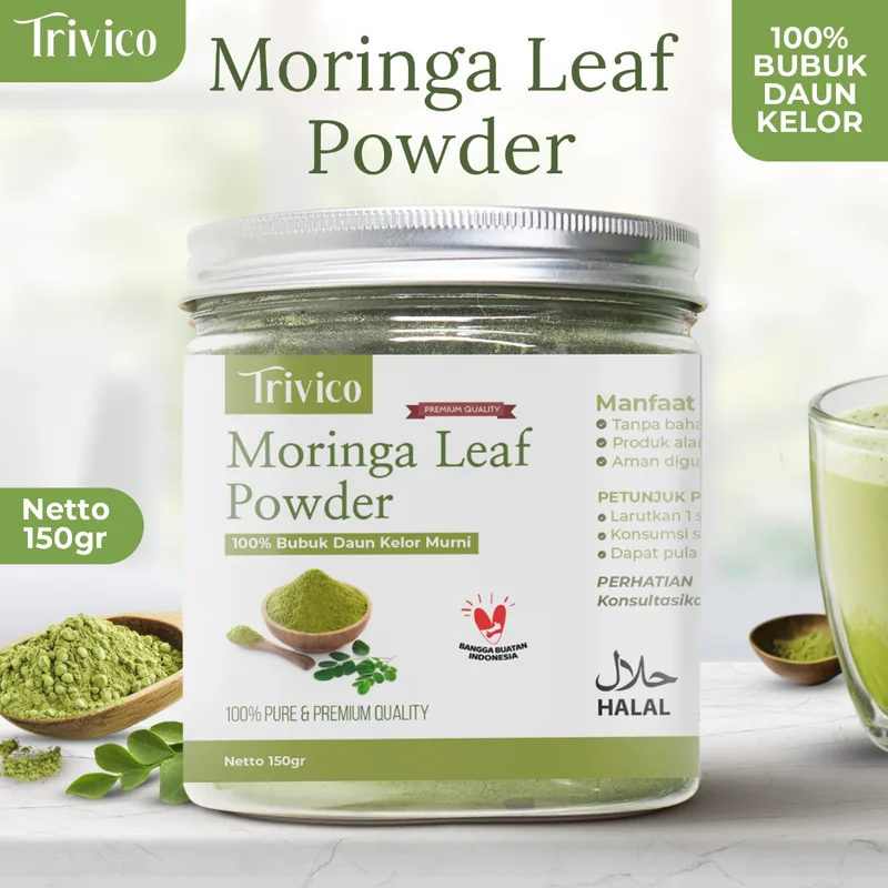 TRIVICO Moringa Leaf Powder 150gr Daun Kelor Bubuk Murni Organik Premium  Superfood Alami