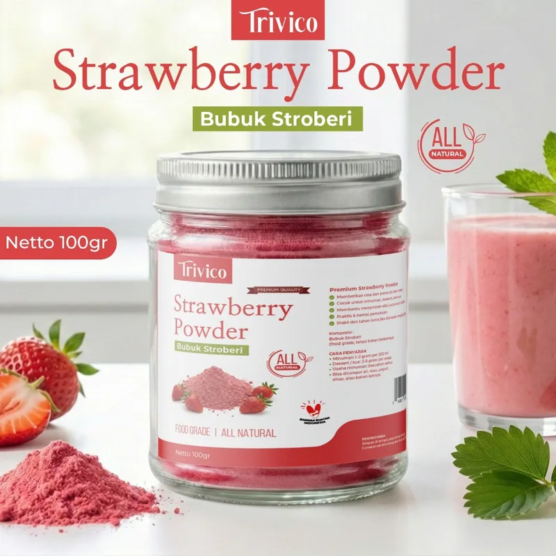 TRIVICO Strawberry Powder 100gr Strawberry Bubuk Food Grade Minuman Dessert Smoothie 100gr Premium