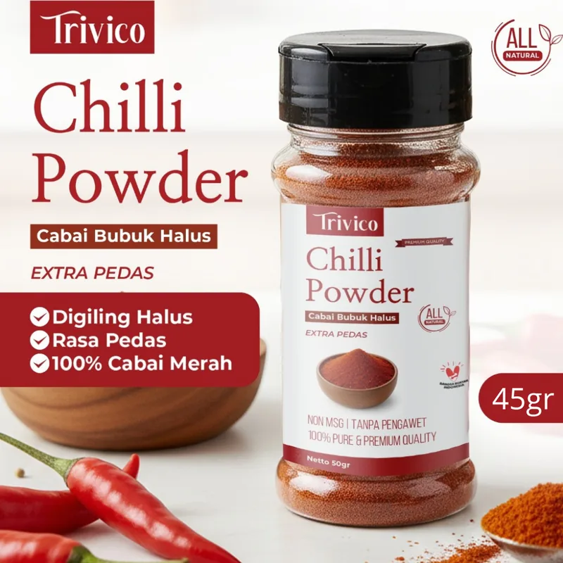 TRIVICO Chilli Powder Cabai Bubuk Halus Extra Pedas 45gr 100% Cabai Merah Non MSG